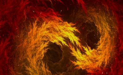Fractal, red-yellow flame, sparks, abstract