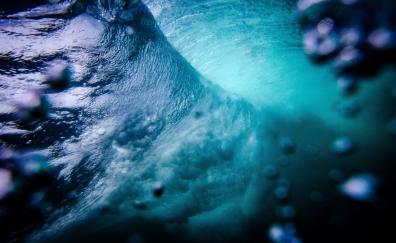 Underwater, blue bubbles, close up