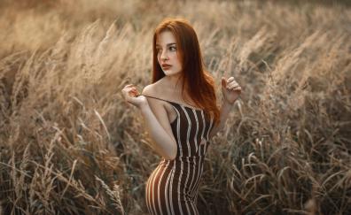 Redhead girl model, outdoor in the fields, 2023