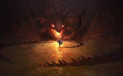 Mighty Dragon and warrior, fantasy, art