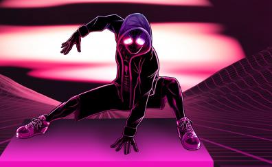 Neon art, spider-man, black, artwork