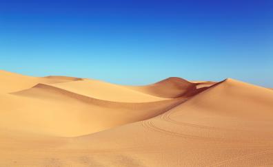 Sahara desert, sand, clean skyline, blue sky, dunes