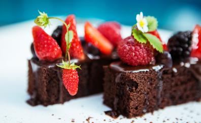 Brownie, cake, fruits, dessert, strawberry