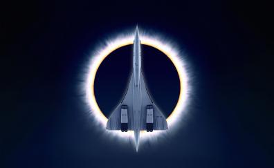 Concorde Carre, eclipse, airplane, moon, aircraft