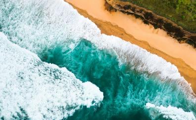 Beach, nature, sea waves, aerial shot
