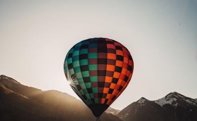 Hot air balloon, flight, mountains