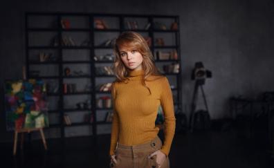 Anastasiya Scheglova, turtleneck, t-shirt, blonde, model