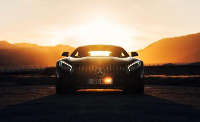 Mercedes-AMG GT C, Black, sunset