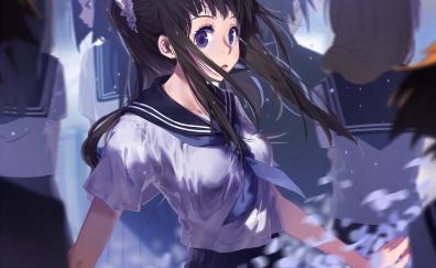 Curious, cute, anime girl, uniform, eru chitanda