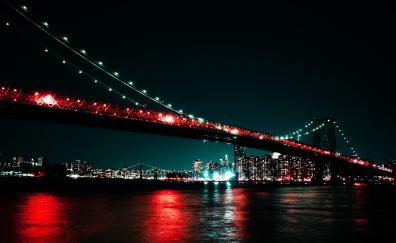 City, bridge, cityscape, night, lights