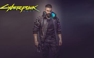 Cyberpunk 2077, man with gun, 2018, video game