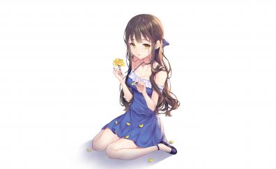 Yellow flower, cute, original, anime girl