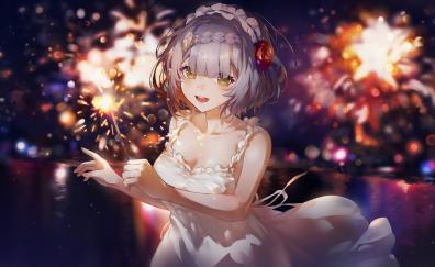 White dress, cute anime girl, art
