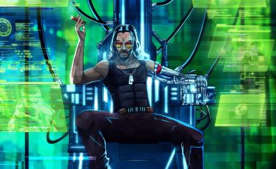 Cyberpunk 2077, Keanu Reeves, video game, 2019, fan artwork