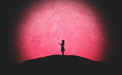 Starry night, girl, outdoor, silhouette