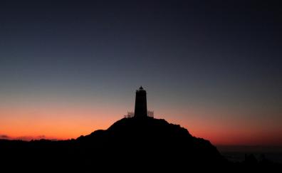 Lighthouse, silhouette, sunset