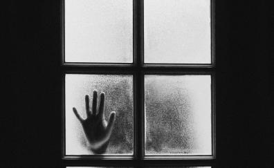 Window, darkness, hand