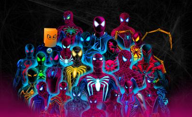 Spider-verse, all superhero, neon art