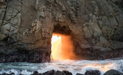 Big Sur, doorway, rocks, coast, sea waves