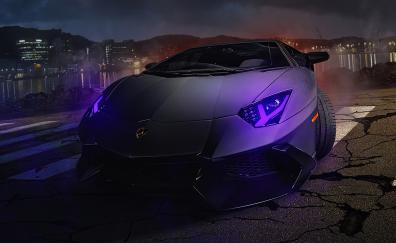 Urban Lambo, purple headlight, luxury sportcar
