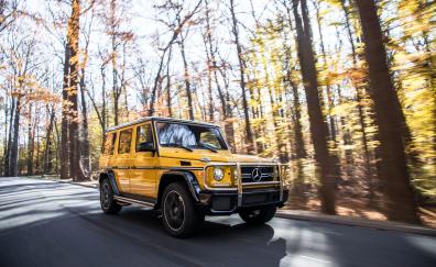 Mercedes-AMG G 63, on road, yellow