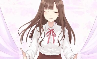Relaxed, long hair, original, anime girl, curtains