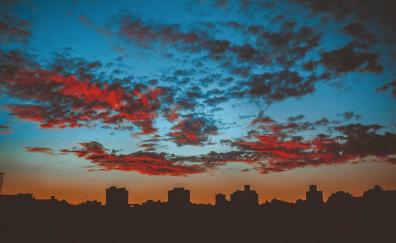 Clouds, sunset, sky, silhouette, cityscape