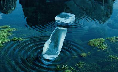 BMWi oasis, ice pieces, landscape, lake