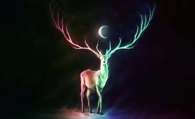 Balance of life, deer, colorful horns, fantasy, art