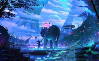 Fantasy, another world, elephant and master