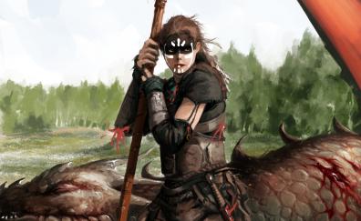 Viking girl, fantasy, monster hunting, art