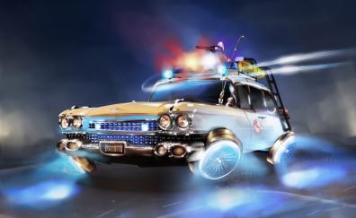 Ghostbusters, flying car, fantasy, art