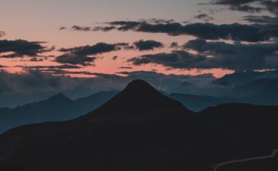 Silhouette, sunset, mountain