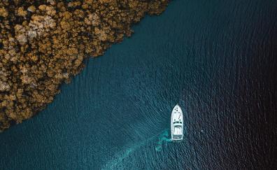 Aerial view, sea, forest, boat