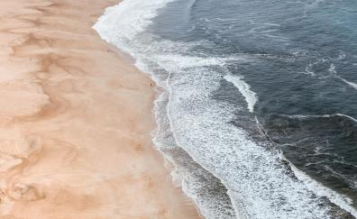 Sea waves, beach, aerial view