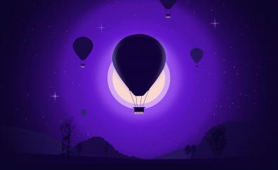 Hot air balloon, purple-dark, silhouette