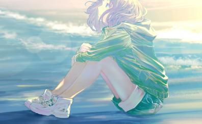 Sea shore, anime girl, art