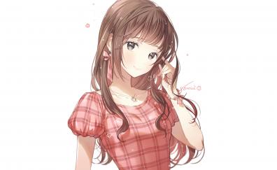 Cute, brunette, anime girl, long hair, art