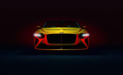 Bentley Bacalar, yellow car, glowing headlight
