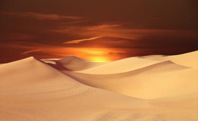 Desert, sunset, orange sky, landscape