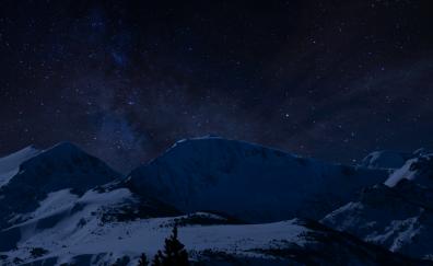 Night, winter, landscape, hills