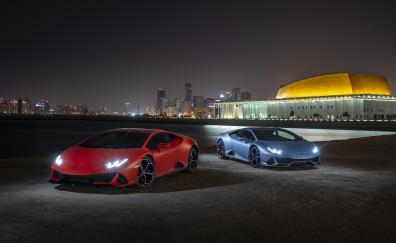 2019 Lamborghini Huracan EVO, red and blue cars