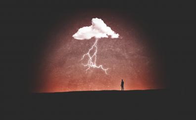 Cloud, lightning, man, silhouette, art