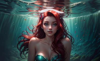 Beautiful Ariel, fantasy, underwater princess, art