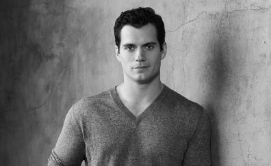 Henry Cavill, famous, actor, monochrome, 2018