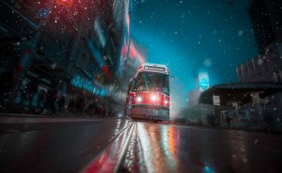 Toronto, Tram, vehicle, city, night, lights, art