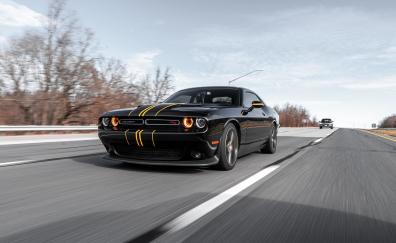 Black Dodge Challenger Coupe, on-road, 2019