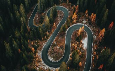 Curvy highway, aerial view, nature