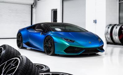 Blue, Lamborghini Huracan, showroom