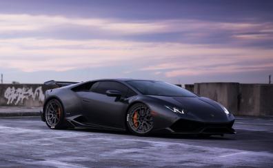 Black, sports ca, Lamborghini Huracan